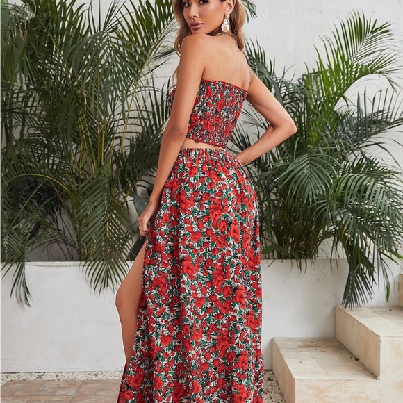 Floral Smocked Two-Piece Maxi Dress Set | Cottagecore Boho Summer Aesthetic | L - Picture 2 of 8